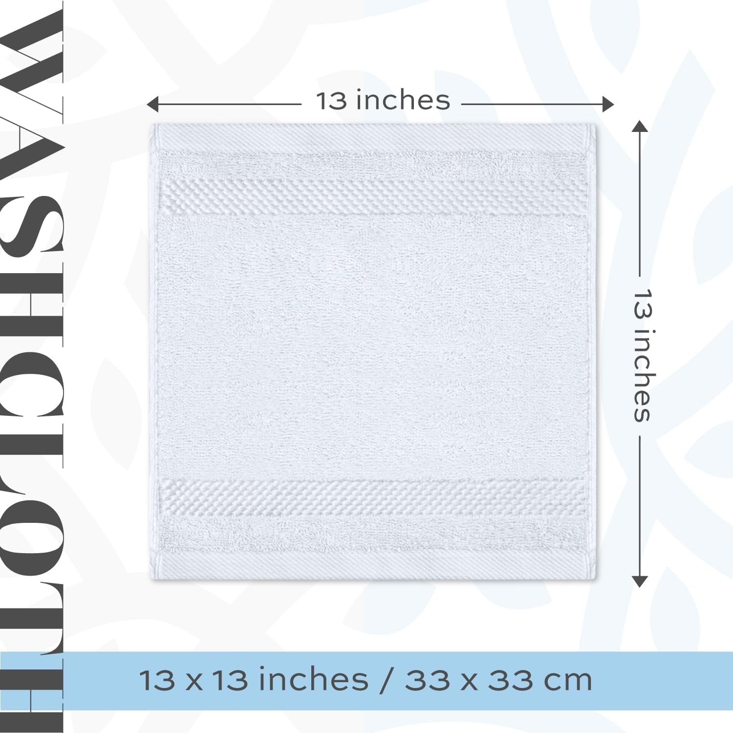 White Classic Luxury Cotton Washcloths - Large Hotel Spa and Airbnb Bathroom Face Towel | 12 Pack | White