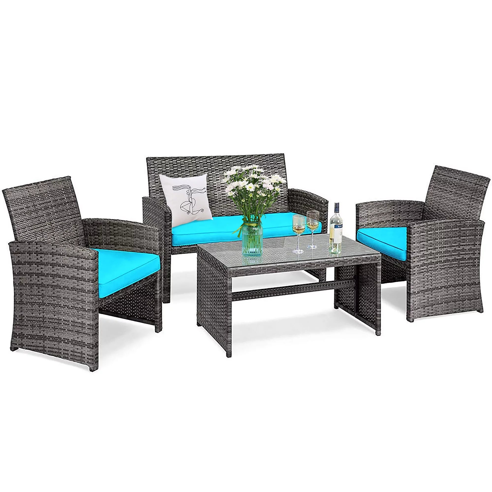 Patio Conversation Set | Rattan Sofa Set with Glass Top | BNB Depot