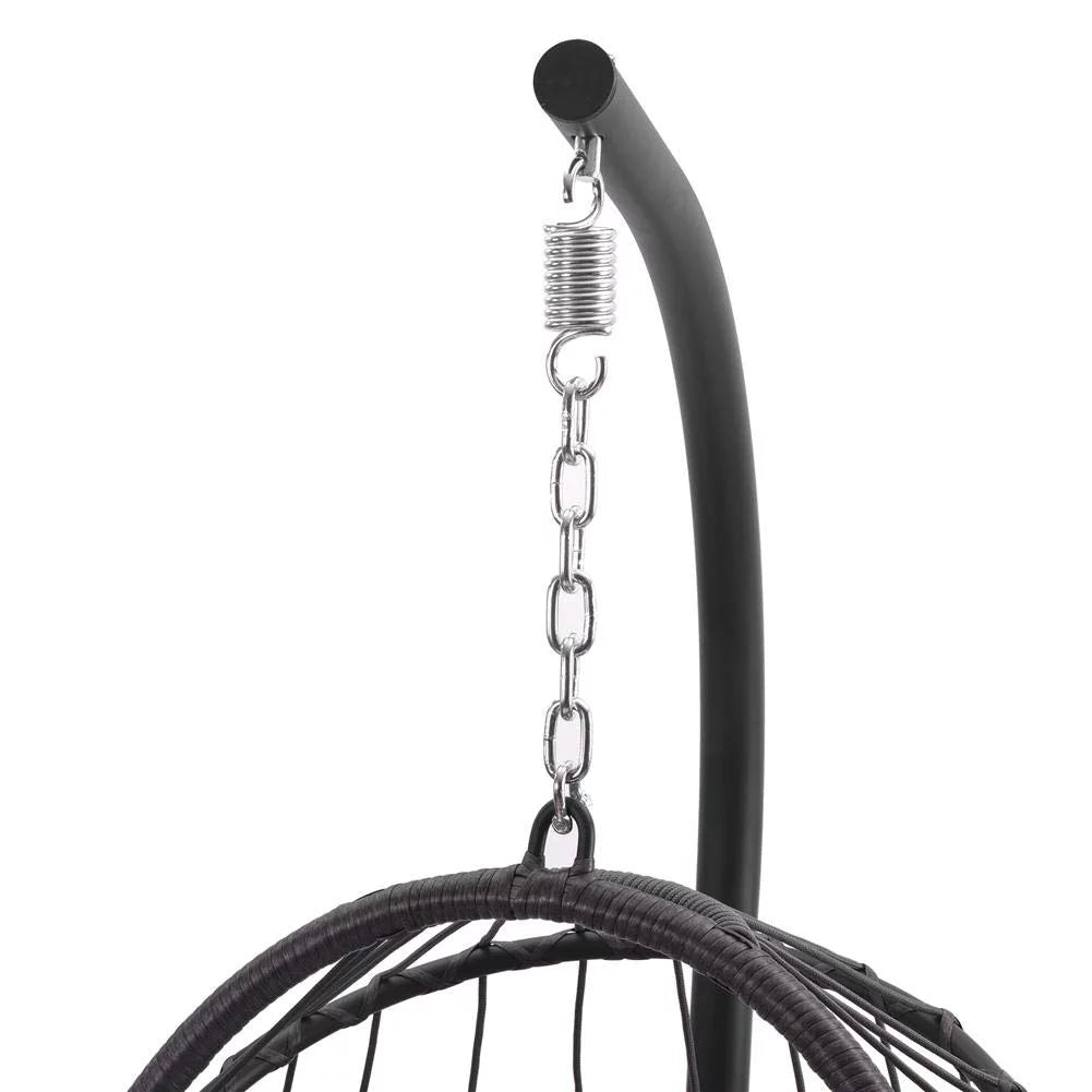 Swing Egg Chair Wicker Hanging Chair with Stand Color Dark Grey Maximum Weight 350Lbs