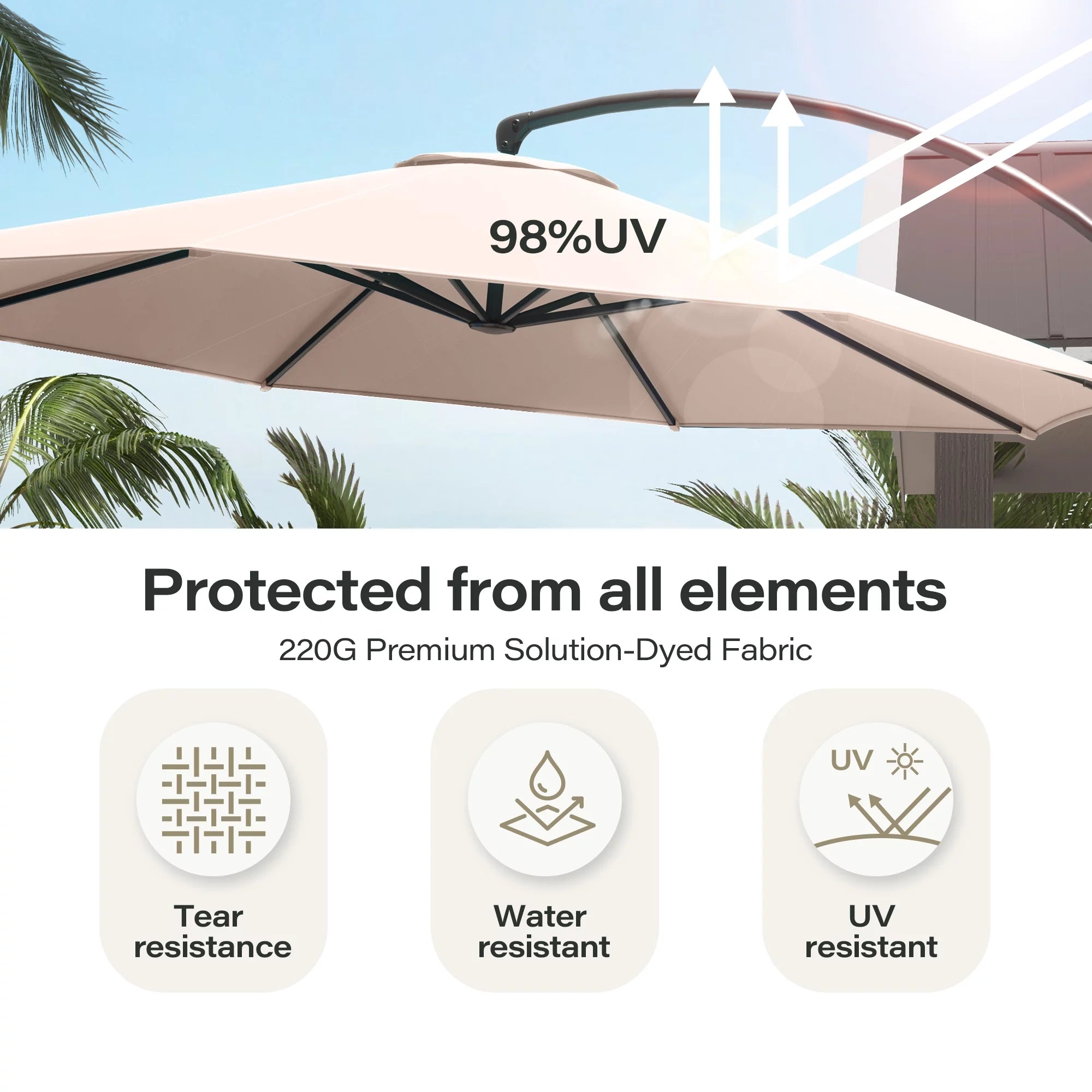 Patio Umbrella with Base, Large Cantilever Umbrella with 360° Rotation 11 Feet