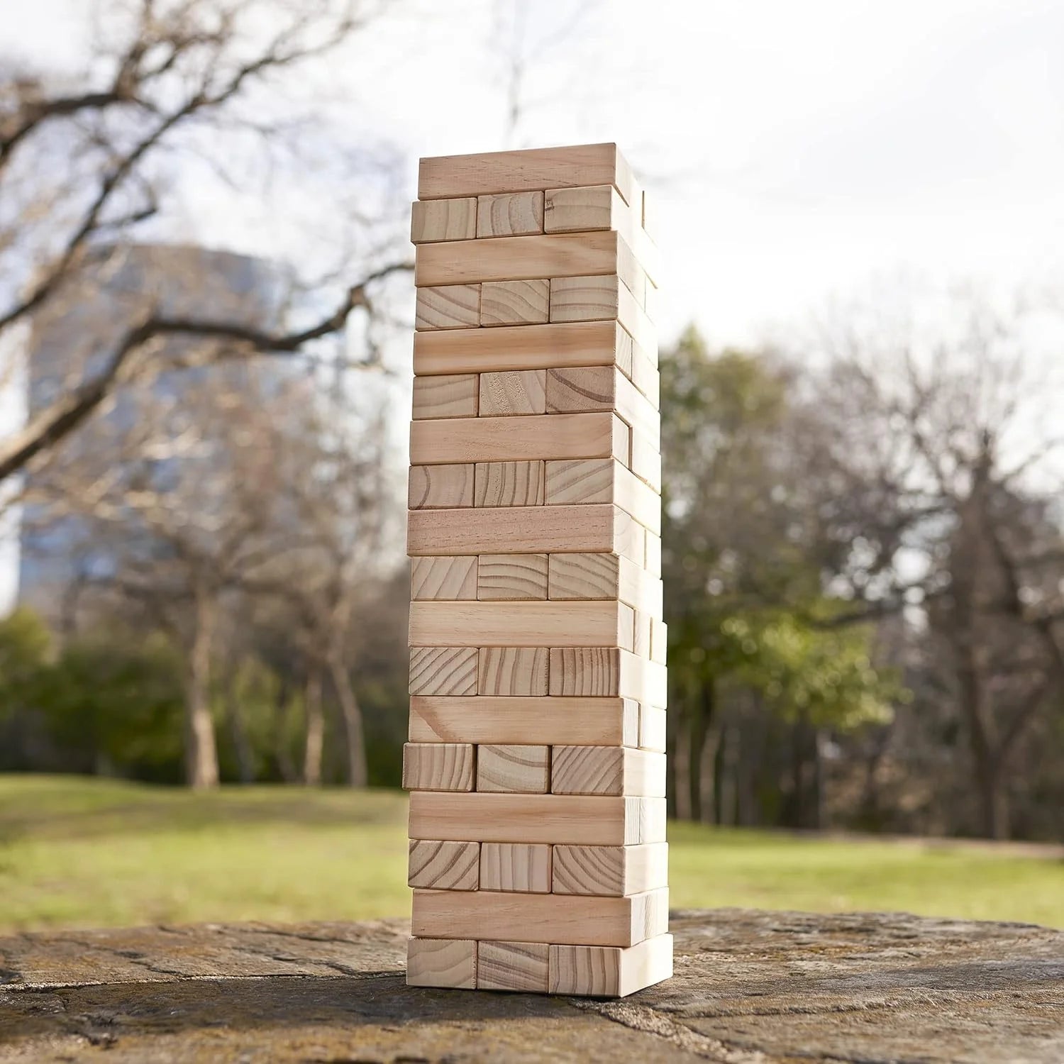 Premium Pine Wood Life-Size Blocks Tower - 56-Pieces Carry/Storage Bag - Grows to over 4-Feet