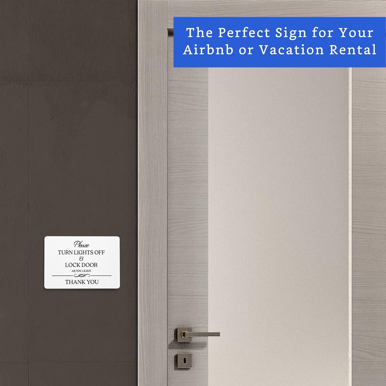 Turn Lights off and Lock Door Sign (White Acrylic 5 X 3.5 In) - Turn off the Lights Sign - Airbnb Essentials for Hosts Signs - Airbnb Signs - Vrbo Signs