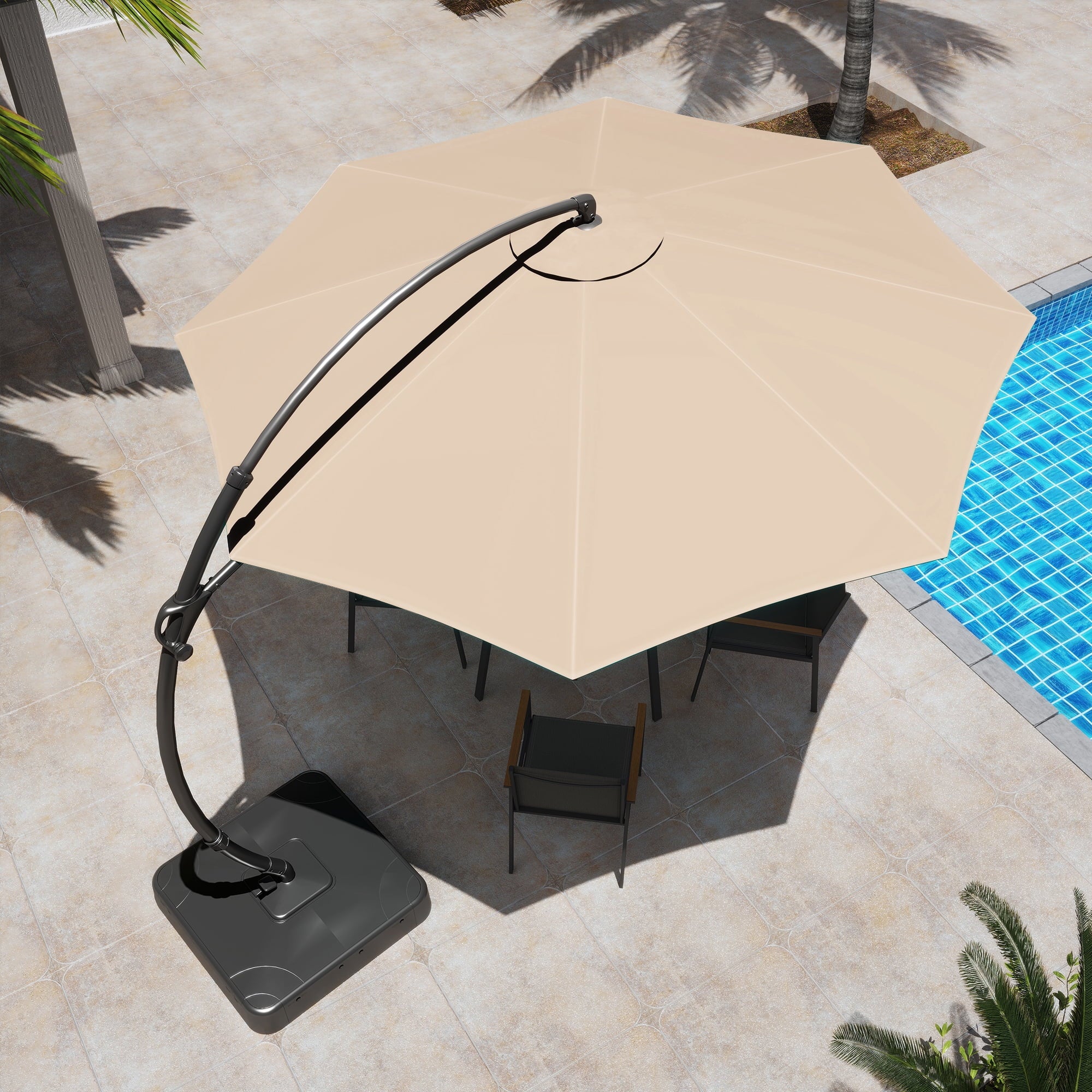 Patio Umbrella with Base, Large Cantilever Umbrella with 360° Rotation 11 Feet