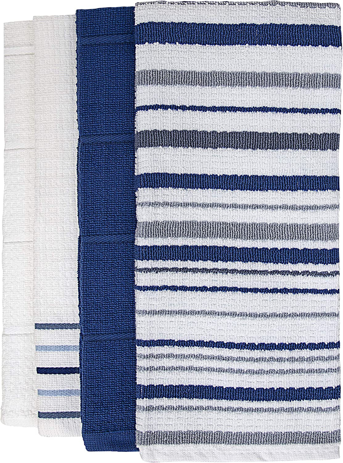 Pack of 8 Premium Kitchen Towels Set - Striped Waffle Yarn Dyed Kitchen Hand Towels - Cotton Tea Towels - Kitchen Hand Towels - Blue