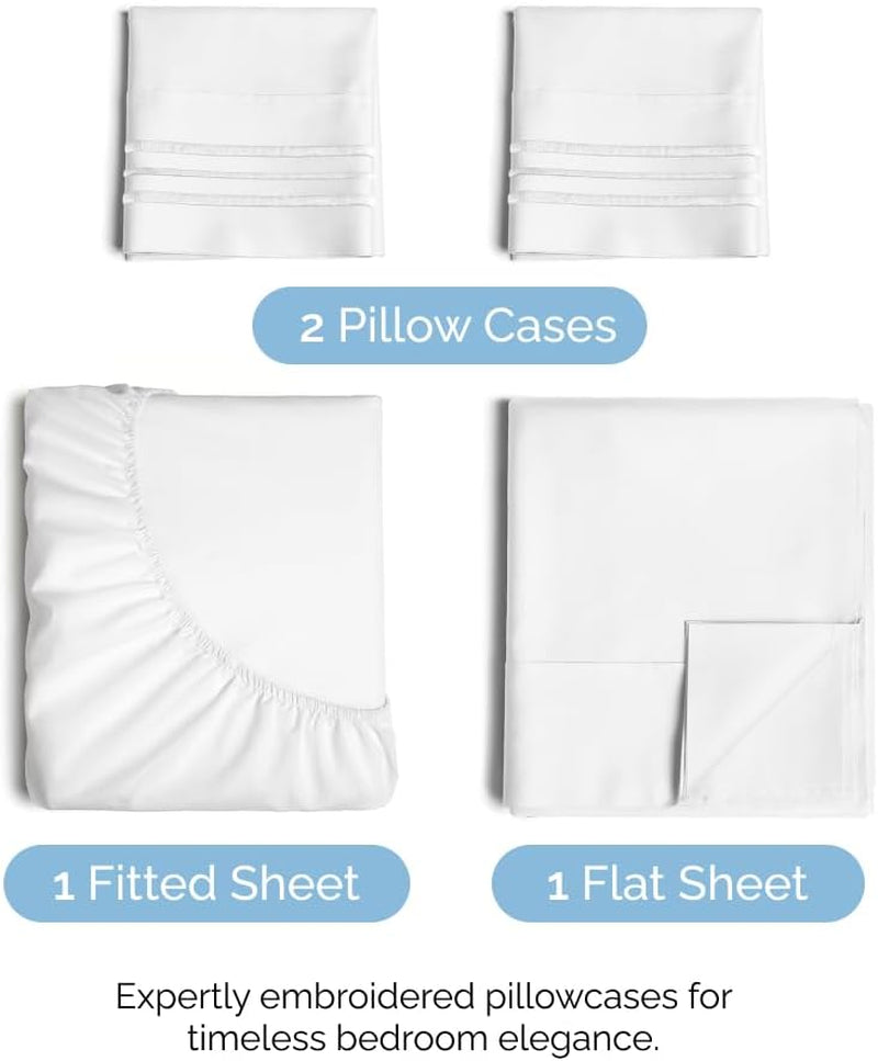 Queen Size 4 Piece Sheet Set - Comfy Breathable & Cooling Sheets - Hotel and Airbnb Queen Bed Sheets - Deep Pockets, Easy-Fit, Extra Soft & Wrinkle Free Sheets - White