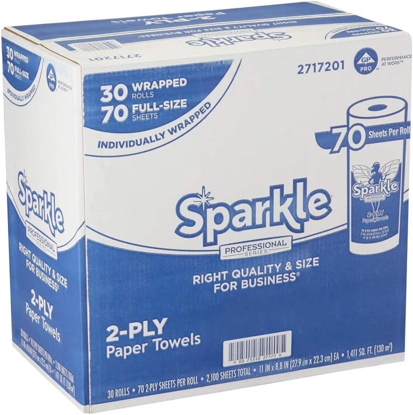 Sparkle Professional 2-Ply Kitchen Paper Towel Rolls, 70 Sheets per Roll, 30 Rolls per Case