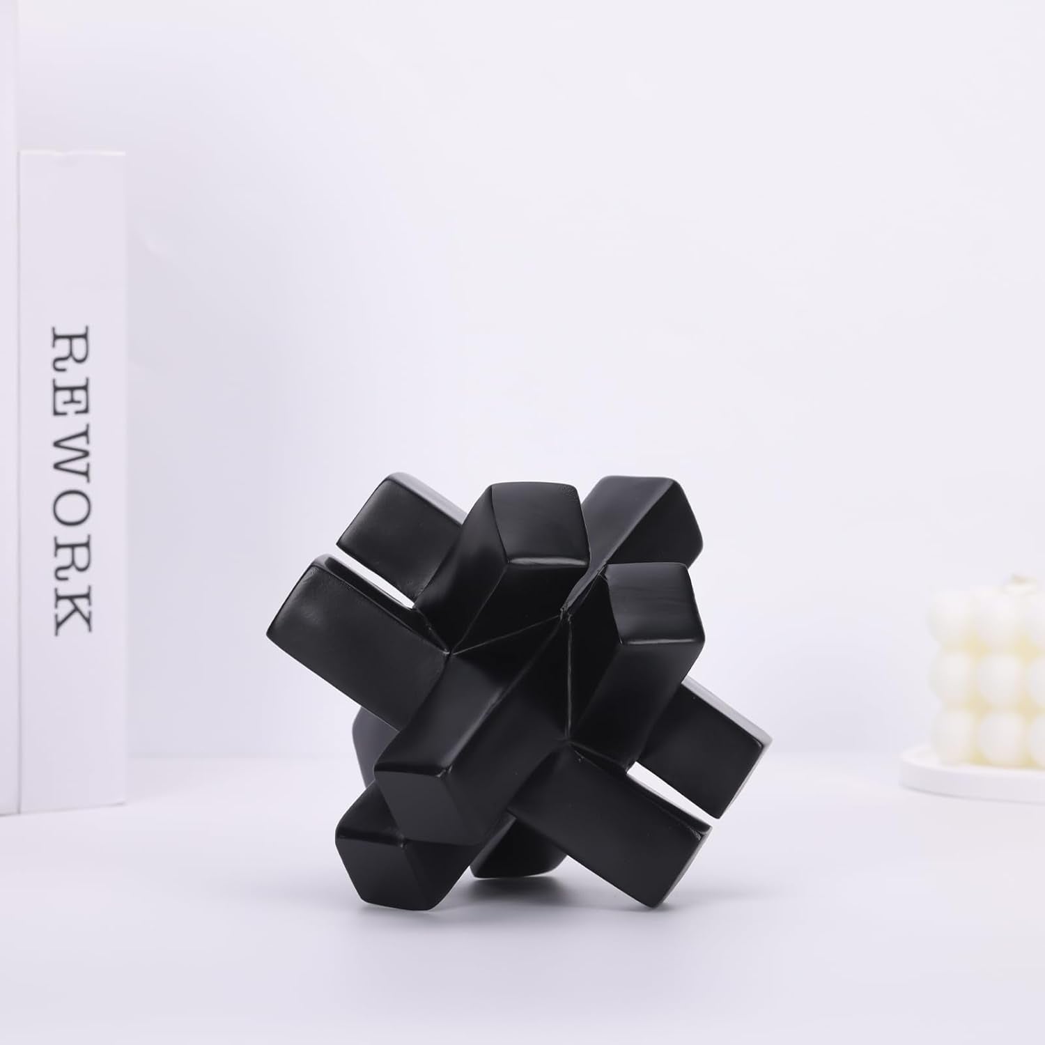 Black Knot Decor for Shelves, Black Geometric Sculpture Statue Modern Decorative Figures 