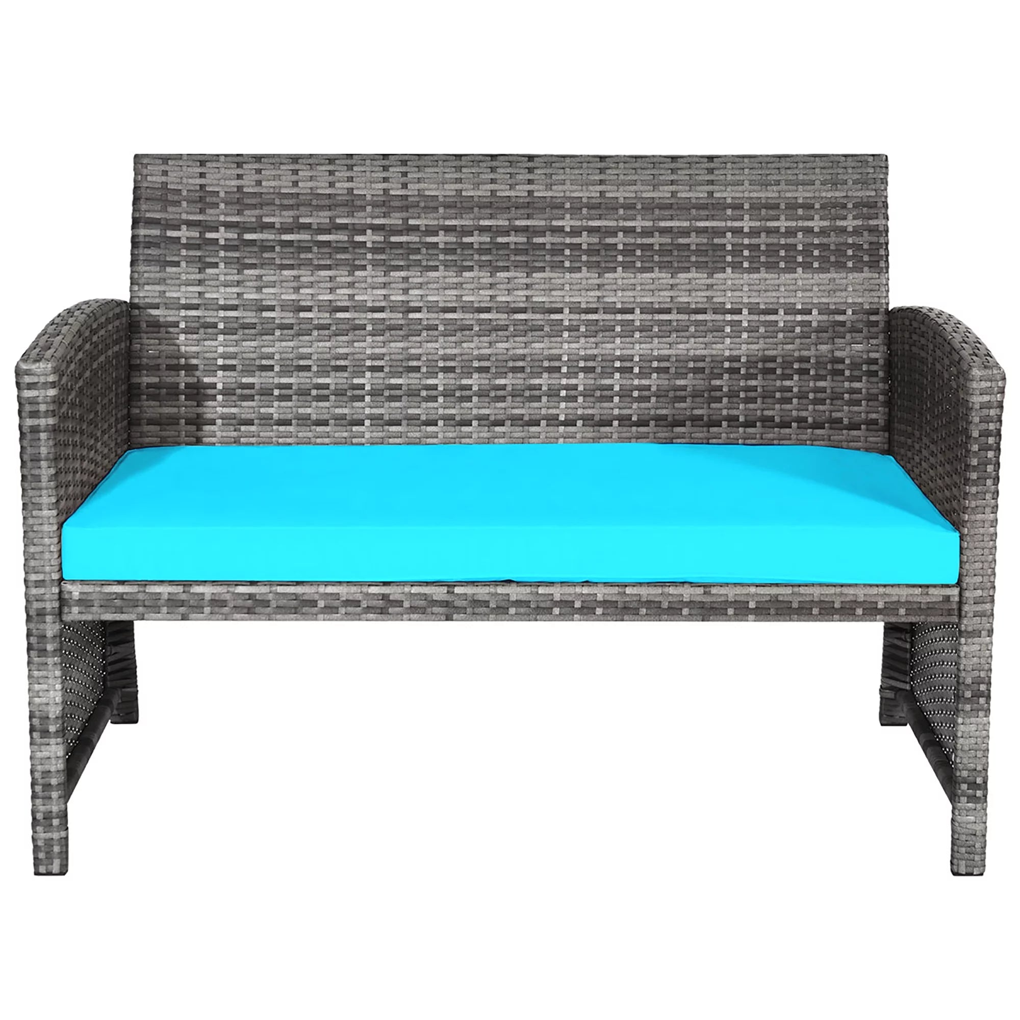 4PCS Patio Rattan Furniture Set Conversation Glass Table Top Cushioned Sofa Outdoor Turquoise