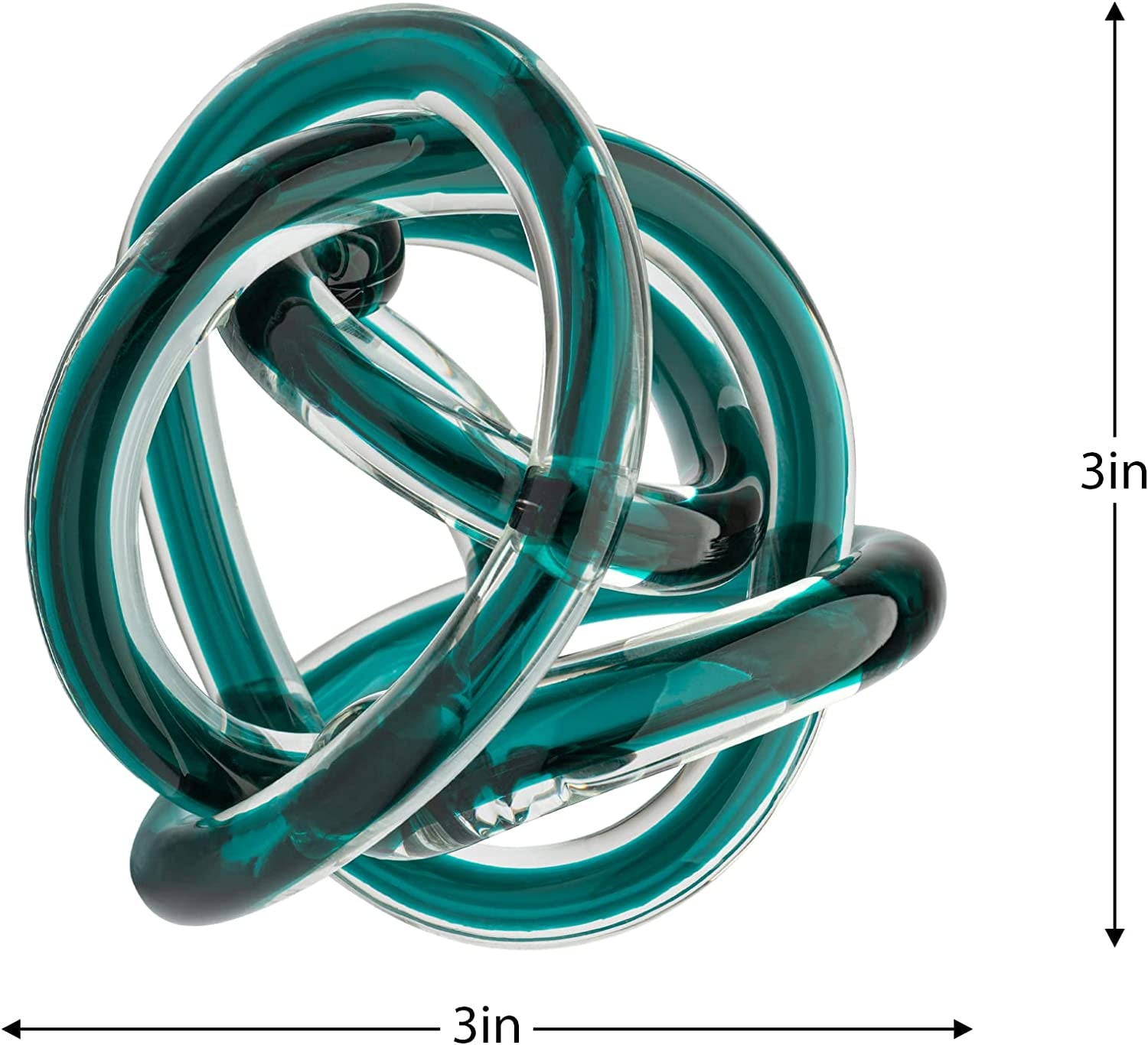 Orbit Glass Ball - Abstract Teal Glass Knot for Home Decor on Decorative Books, 3" Diameter