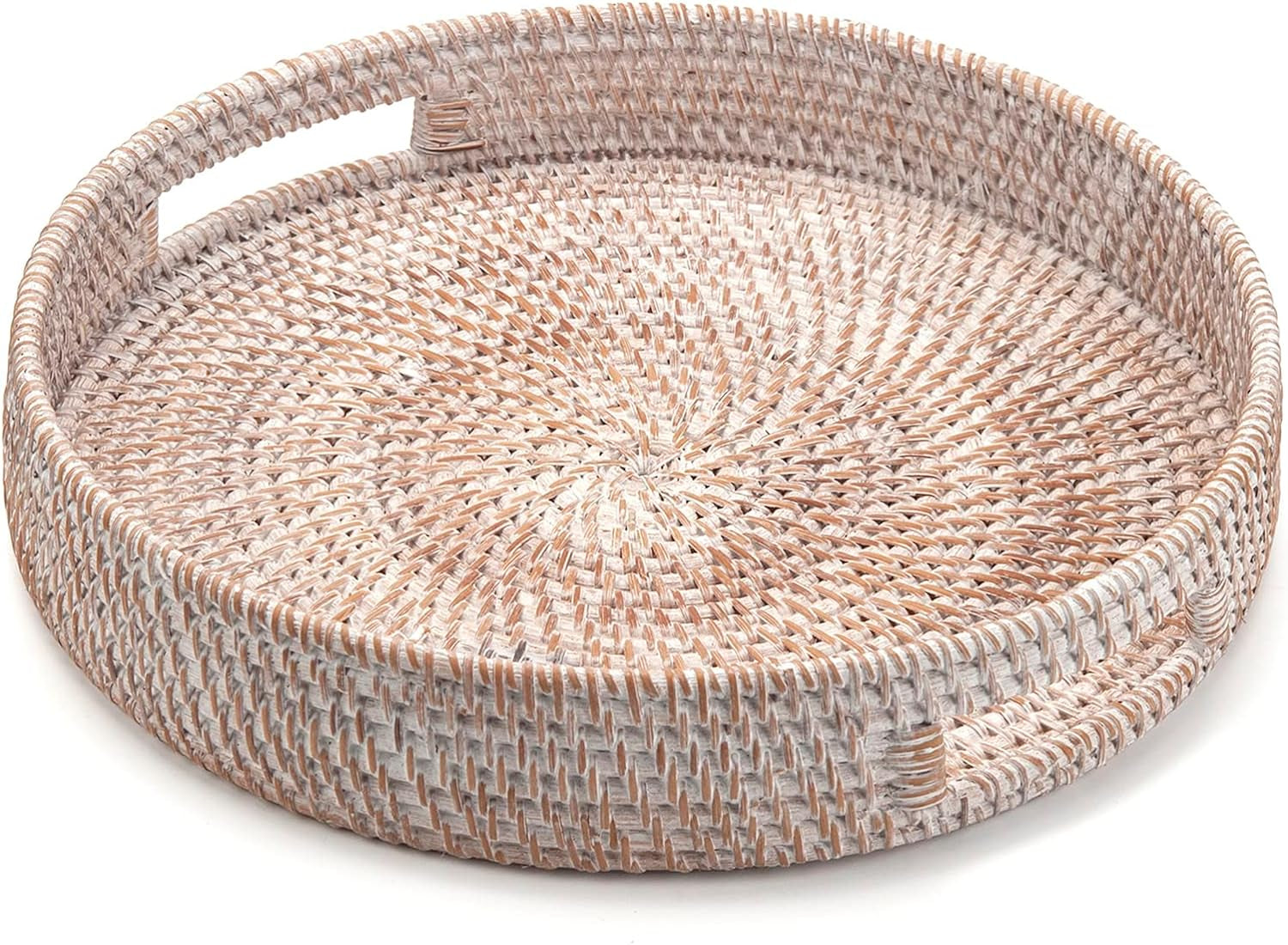 Coffee Table Tray Rattan Serving Trays with Handles (Large 14 Inch X 2.8 Inch)